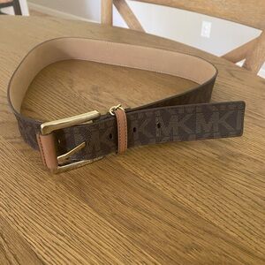 Michael Kors Brown Leather Belt with Metal Hardware
